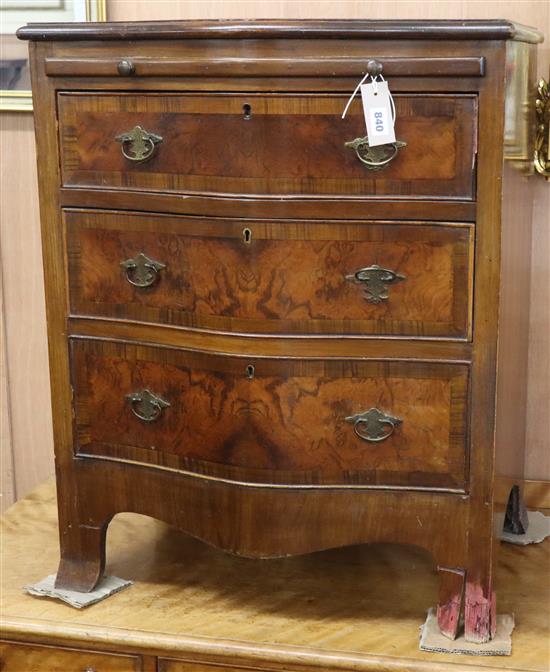 A burr walnut serpentine-fronted chest of drawers W.62cm